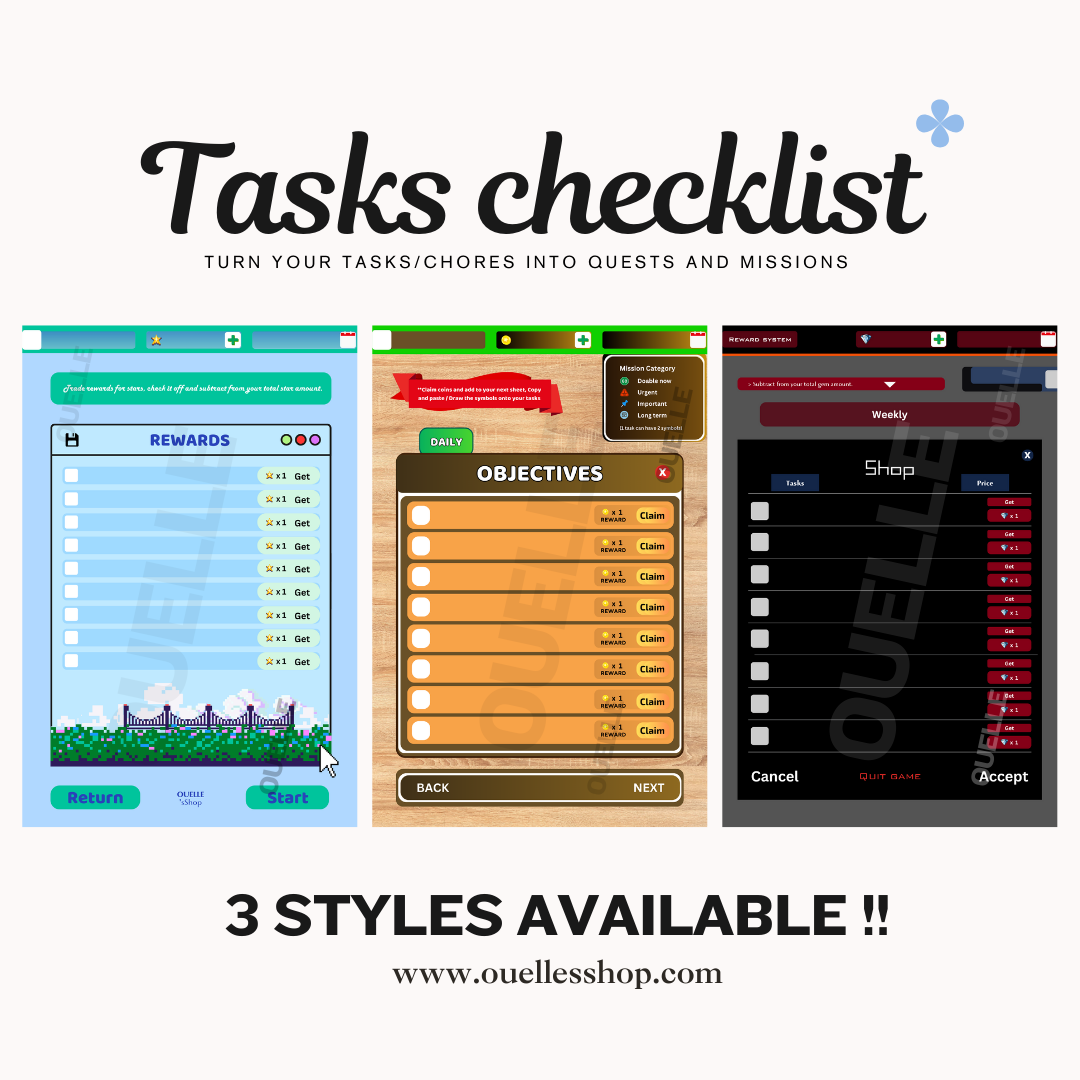 Game-themed Task Checklist ✔ [𝐆𝐚𝐦𝐢𝐟𝐲 𝐘𝐨𝐮𝐫 𝐋𝐢𝐟𝐞 𝐒𝐞𝐫𝐢𝐞𝐬] Daily Task Planner    (PDF & Template)